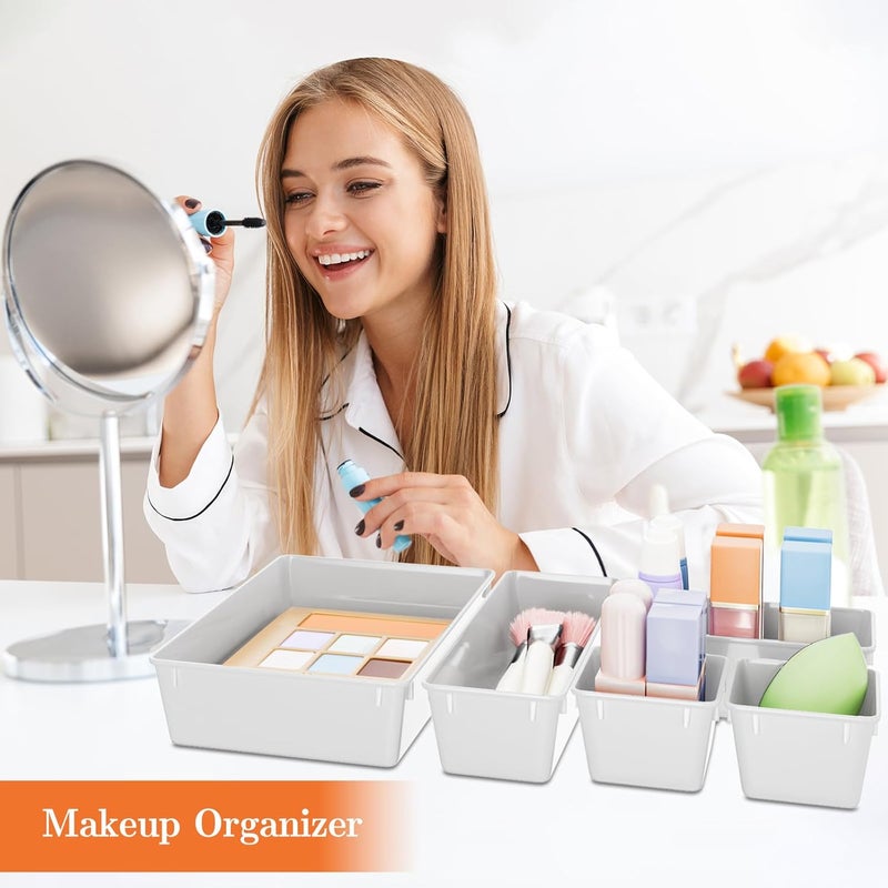 SpaceHacks 25 PCS Plastic Drawer Organizer Set, 4-Size Versatile Organizer Trays & storage Bins for Makeup, Jewelry, and Gadgets in Bathroom, Bedroom and Office, White - Image 5
